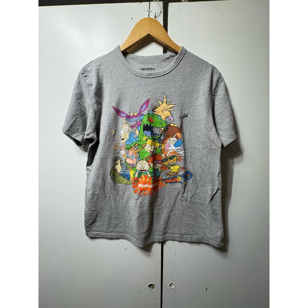 Nickelodeon Graphic T-Shirt Youth Medium Gray Rugrats Ren Stimpy Cotton Blend